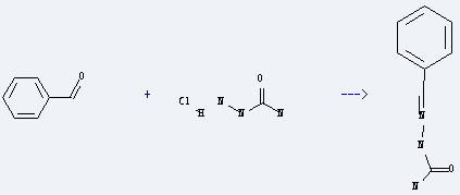 Hydrazinecarboxamide,2-(phenylmethylene)- is prepared by reaction of benzaldehyde with semicarbazide; hydrochloride.